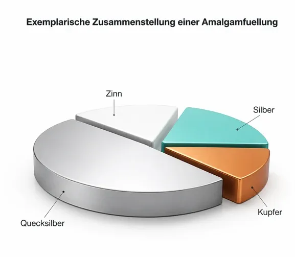 Exemplarische Zusammenstellung einer Amalgamfüllung aus Zinn, Silber, Kupfer und Quecksilber