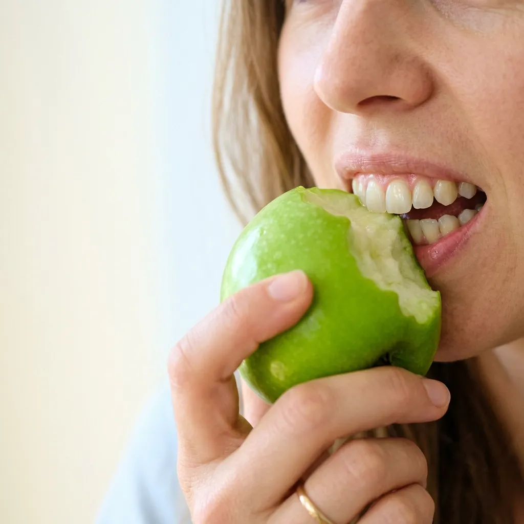 Apfel mit Biss als Symbol für gesunde Zähne