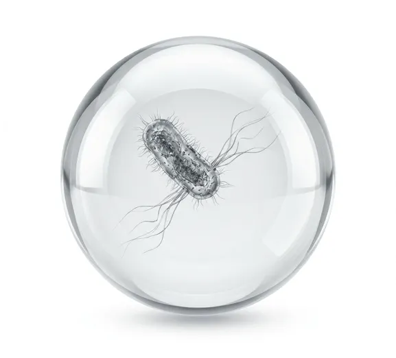 Illustration eines Bakteriums in einer transparenten Glaskugel