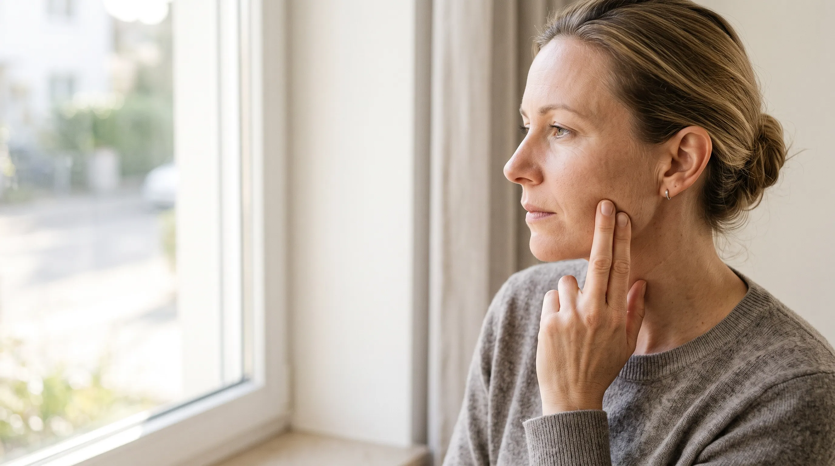 Patientin mit Beschwerden im Kiefergelenk als typisches Symptom einer CMD