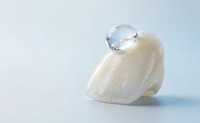 Nahaufnahme eines Wassertropfens auf einem Zahn